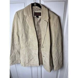 Siena Coat Women's Size 12 Cream Long Sleeve Suede‎ Leather Blazer Jacket